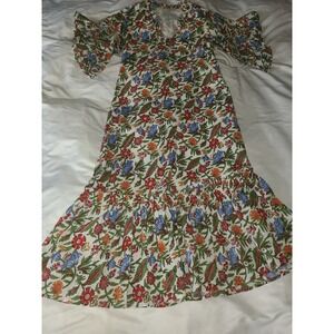 Fitzroy & Willa Floral Soleil Maxi Dress Medium Multi Color Ruffle V-Neck